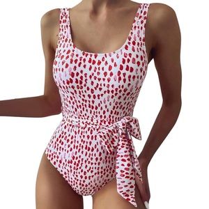 Sexy red pink animal print One piece Swimsuit w/ middle tie size Medium NWT